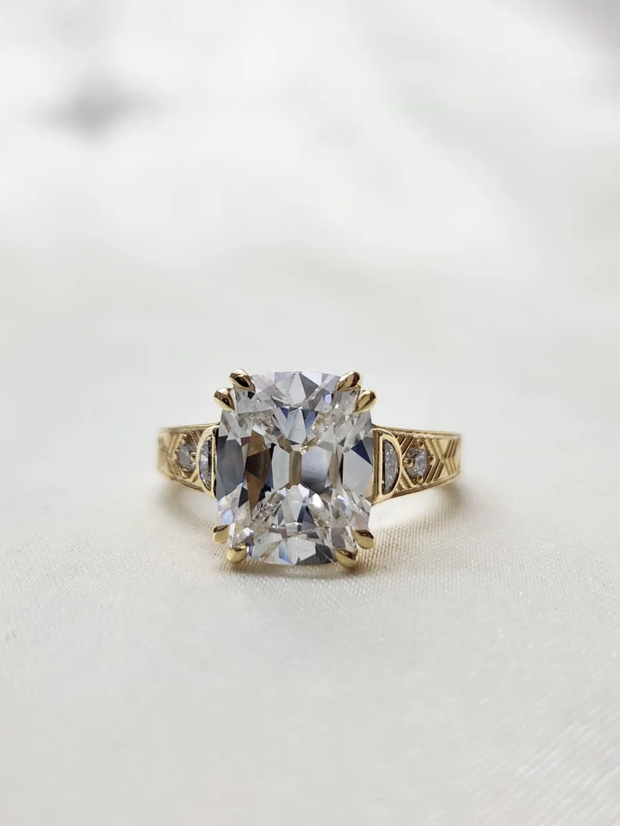 Reformed Egyptian old mine-cut custom engagement ring